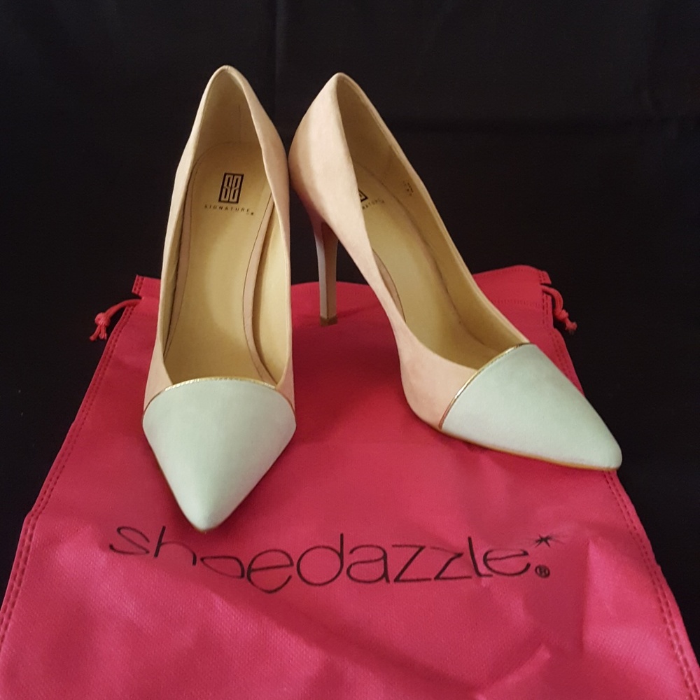 Pink Color Block Faux Suede Pumps (NIB)